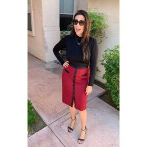 Catherine Deane Narelle Black Maroon Colorblock Midi Dress $565